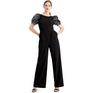 Calvin Klein Womens Size 4 Black Mixed Media Sequined Sleeve Jumpsuit NEW